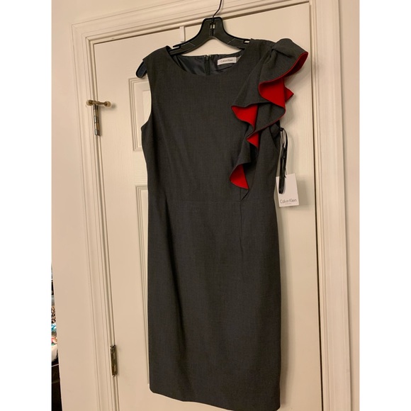 Brand New - Gray Dress with Red Sleeve Splash - Picture 1 of 4